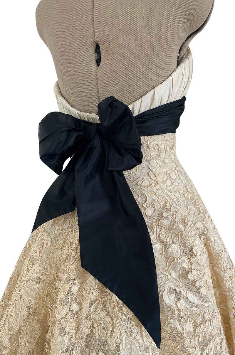 Exceptional Spring 1956 Pierre Balmain Haute Couture Strapless French Alencon Lace & Silk Organza Dress