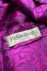 Chic Fall 1994 Yves Saint Laurent Haute Couture Silk Fuschia Dress w Fringed Scarf Detail