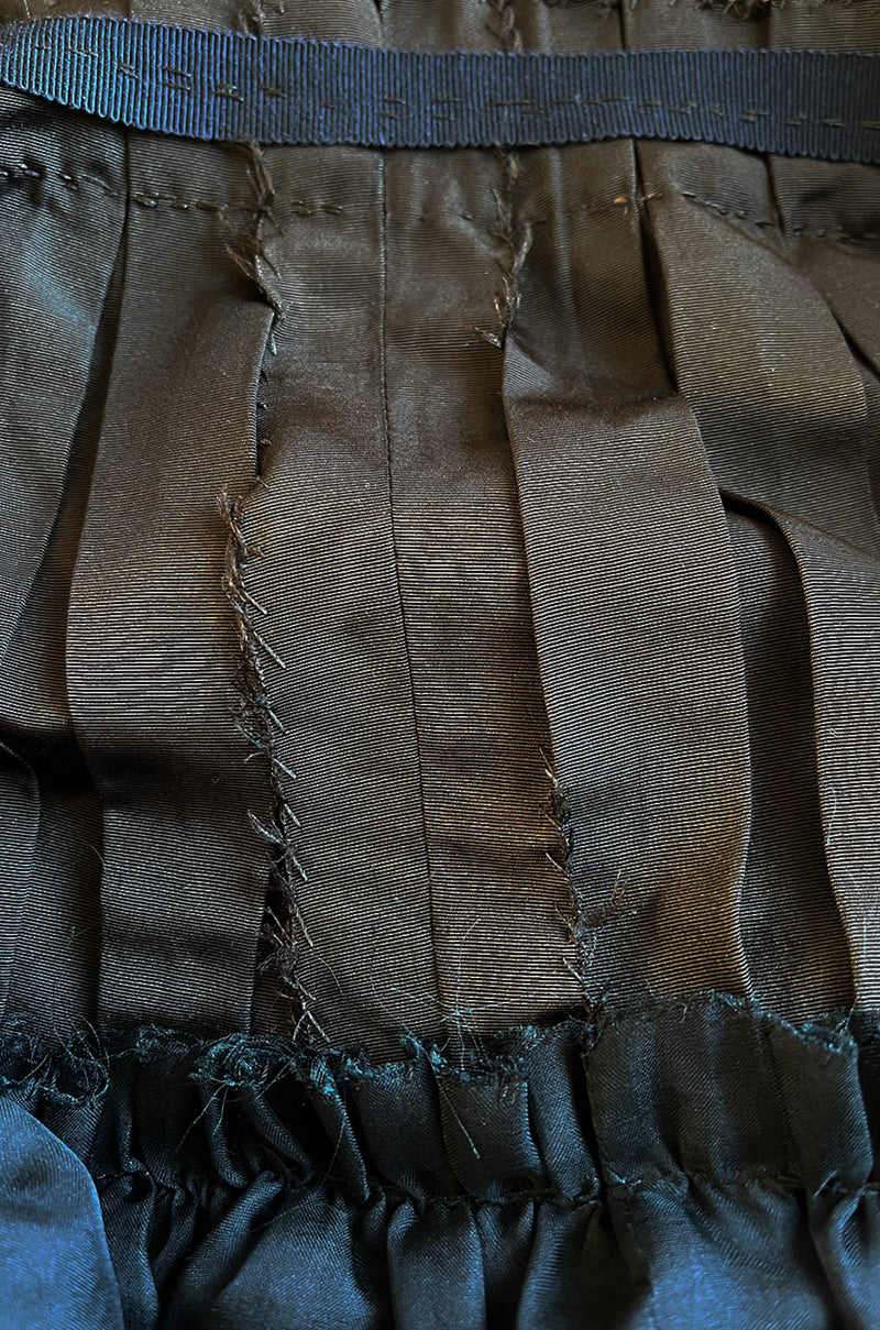 Incredible 1980s Unlabeled Haute Couture Silk Net & Brown Silk Taffeta Plunge Front Dress