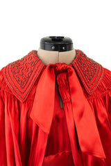 Gorgeous 1930s Coral Red Bias Cut Dress w Back Cut Outs & Matching Beaded Jacket