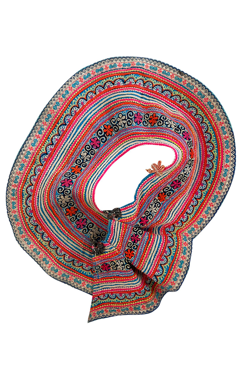 Amazing Antique Turn of the Century Hand Embroidered Colourful Cotton Collar from Laos