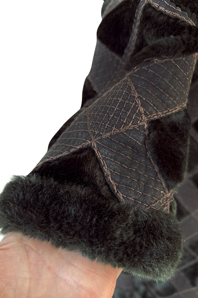 Fantastic 1970s Givenchy Top Stitched & Pacthwork Mixed with Faux Fur Deep Brown Coat