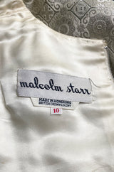 1960s Malcolm Starr Silver Silk Brocade Pant & Tunic Set w Extensive Beaded Detailing