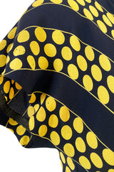 Gorgeous 1940s Yellow Dot & Deep Navy Black Chevron Print Silk Swing Dress