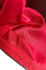 1980s Unlabeled Nina Ricci by Girard Pipard Haute Couture Red Silk & Net Leaf or Petal Dress