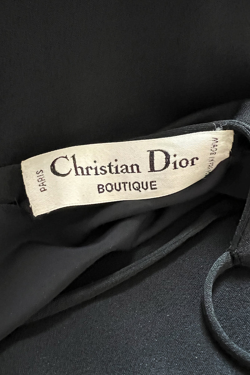 Superb 1980s Christian Dior by Marc Bohan Minimalist Black Jersey Drop Waist Dress