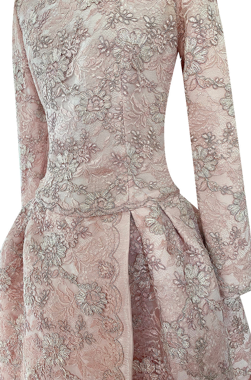 Fall 1994 Nina Ricci Haute Couture Metallic Cord Detailed Lace & Pink Silk Dress