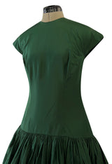 Rare 1977 Madame Gres Haute Couture Dress & Cape in a Deep Green Silk Taffeta