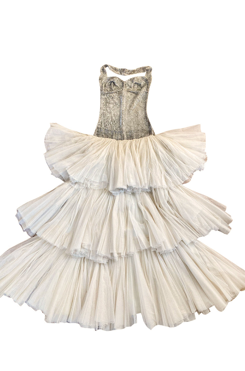 Rare Late 1920s Early 1930s Howard Greer Silver Beaded Halter Dress w Shrimpton Couture Rare Late 1920s Early 1930s Howard Greer Silver Beaded Halter Dress w Shrimpton Couture