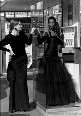 Fall 1983 Ady Couture Lausanne for Yves Saint Laurent Silk Black Velvet Bodice Dress w Emerald Green Silk Skirt
