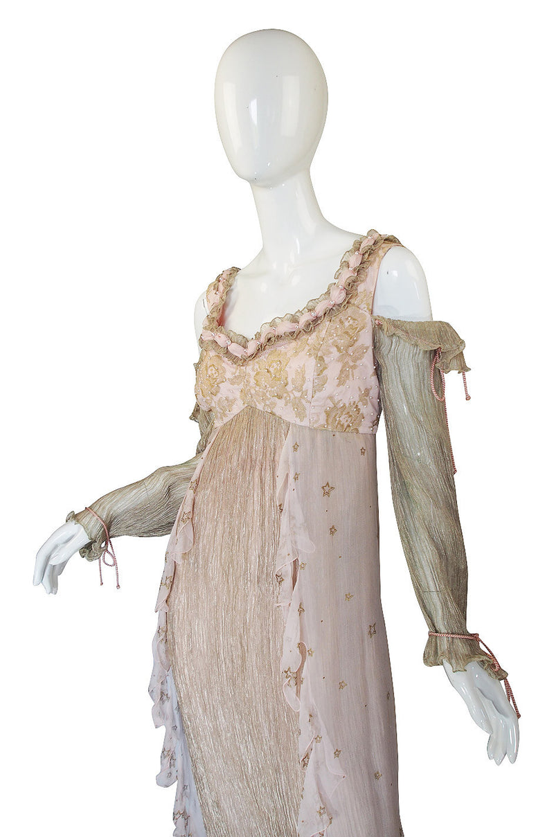 1970s Zandra Rhodes Hand Painted Silk Gown
