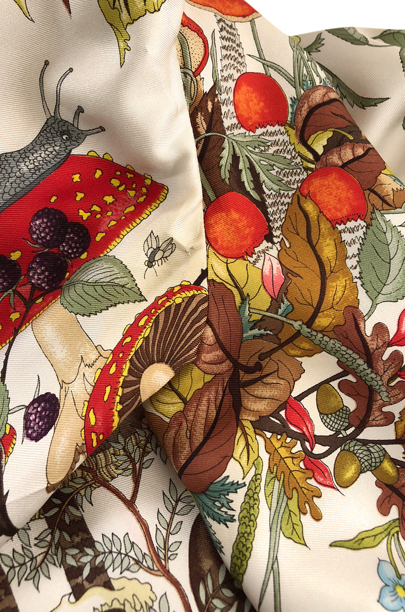 1970s Gucci Ad Campaign Flora Fauna Screen Printed Silk Shift Dress