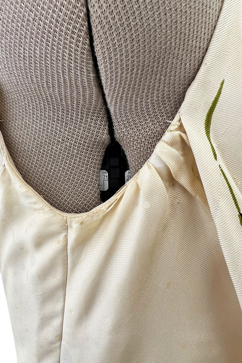 Gorgeous 1940s Unlabeled Ivory Silk Twill Dress w Painted & Appliqued Rose Print