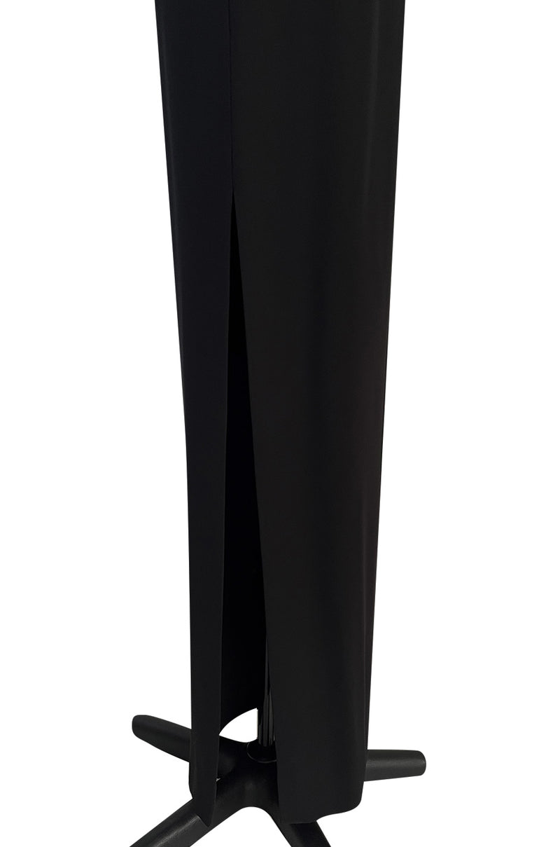 Early 2000s John Anthony Couture Completely Open Back Black Dress w High Side Slit