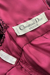 Incredible 1969-1972 Christian Dior by Marc Bohan Demi-Couture Numbered Silk Chiffon Burgundy Dress