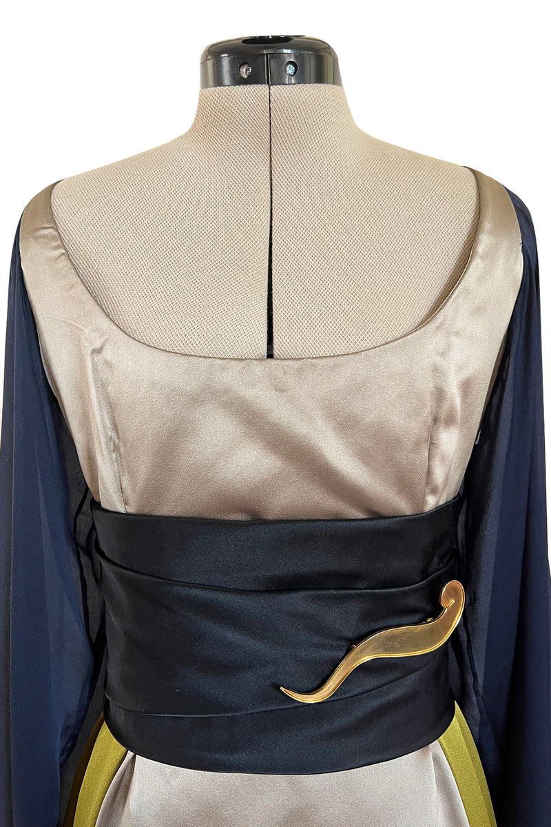 Fall 1994 Guy Laroche Haute Couture Runway Wide Sleeve Dress w Cumberbund & Back Skirt Panel