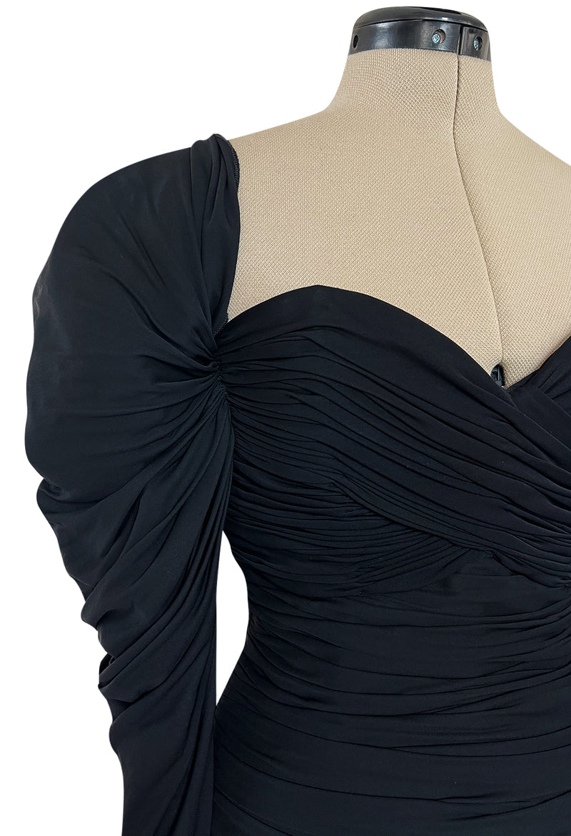 Spectacular 1970s Lanvin by Jules-Francois Crahay Off or On the Shoulder Draped Jersey Dress