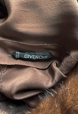 1970s Givenchy by Hubert de Givenchy Haute Couture Gold Metallic Dot on Silk Chiffon Dress w Mink Trim