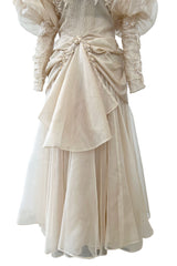 Late 1980s Capriccio Victorian Inspired Ecru Ivory Colour Silk Organza Dress Set
