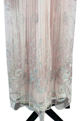 1976 Bill Gibb Couture Pleated Silk Chiffon Skirt w Metallic Thread Embroidered Silk Net Coat