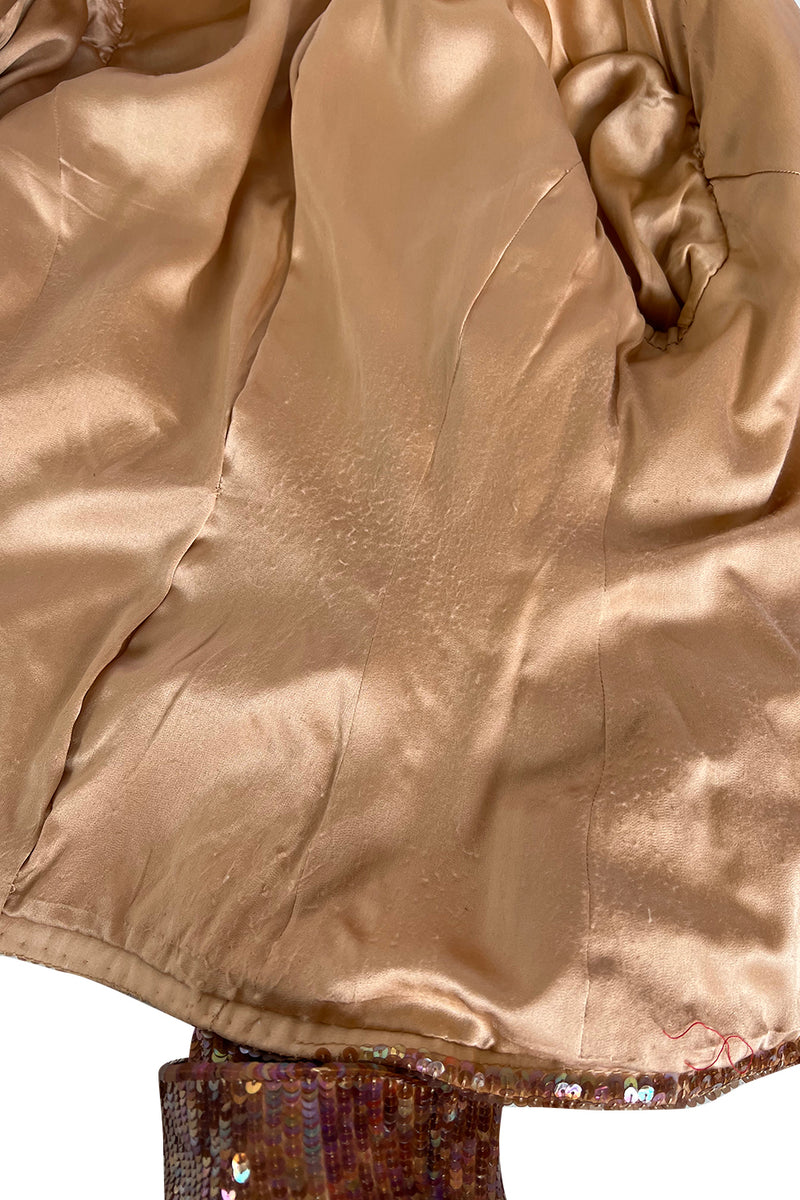 Fabulous 1980s John Anthony Couture Pink & Bronze Fully Sequinned Strapless Dress & Matching Jacket