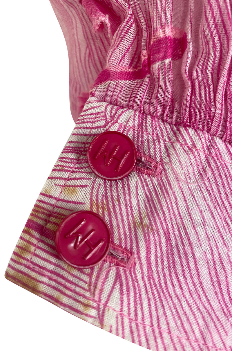 Gorgeous 1970s Hanae Mori Pink Scenic Print Wrap Skirt & Button Down Top Set