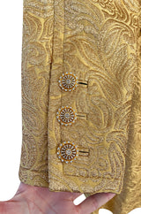 Extraordinary Fall 1991 Yves Saint Laurent Well Documented Gold Brocade Coat W Jewel Buttons