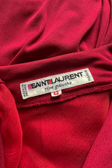 Iconic Fall 1985 Yves Saint Laurent Ad Campaign Red Plunge Dress w Jewel Clasp