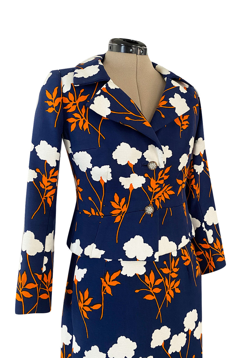 Spring 1973 Givenchy Haute Couture Lovely Long Stem Floral Print Dress & Jacket Set