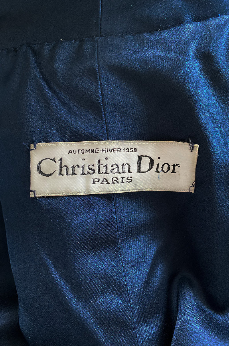 Important Fall 1958 Christian Dior by Yves Saint Laurent Haute Couture Deep Blue Silk Evening Coat