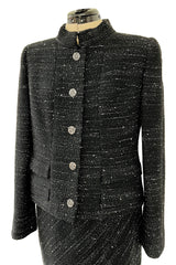 Chic Fall 2004 Chanel by Karl Lagerfeld Haute Couture Black & White Boucle Runway Dress & Jacket