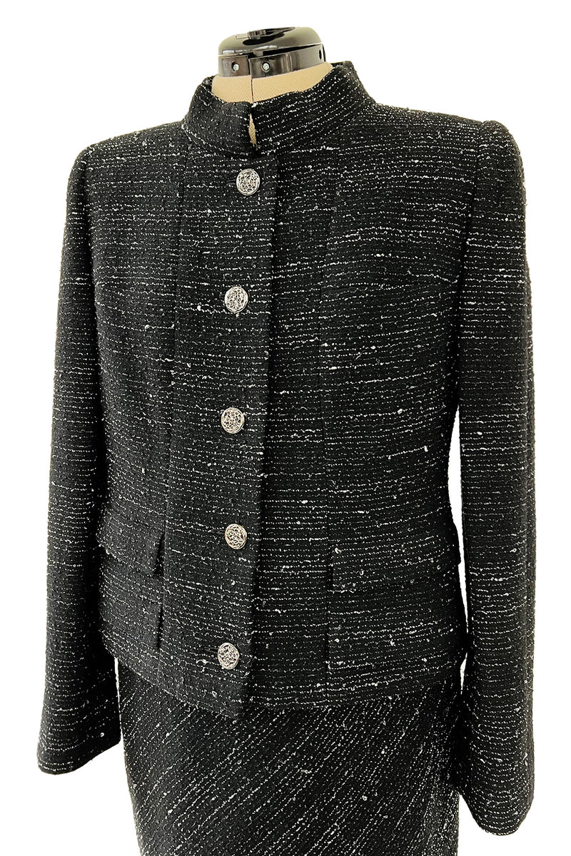 Chic Fall 2004 Chanel by Karl Lagerfeld Haute Couture Black & White Boucle Runway Dress & Jacket