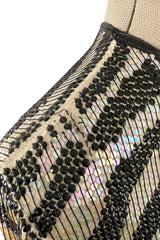 Iconic Late 1970s Halston Rare Iridescent Gold & Black Sequin Tiger Print Dress