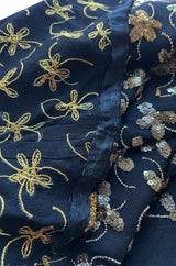 Incredible 1930s Black Moss Silk Crepe Dress Densely Covered w Rare Gelatin Sequins & Seed Beads