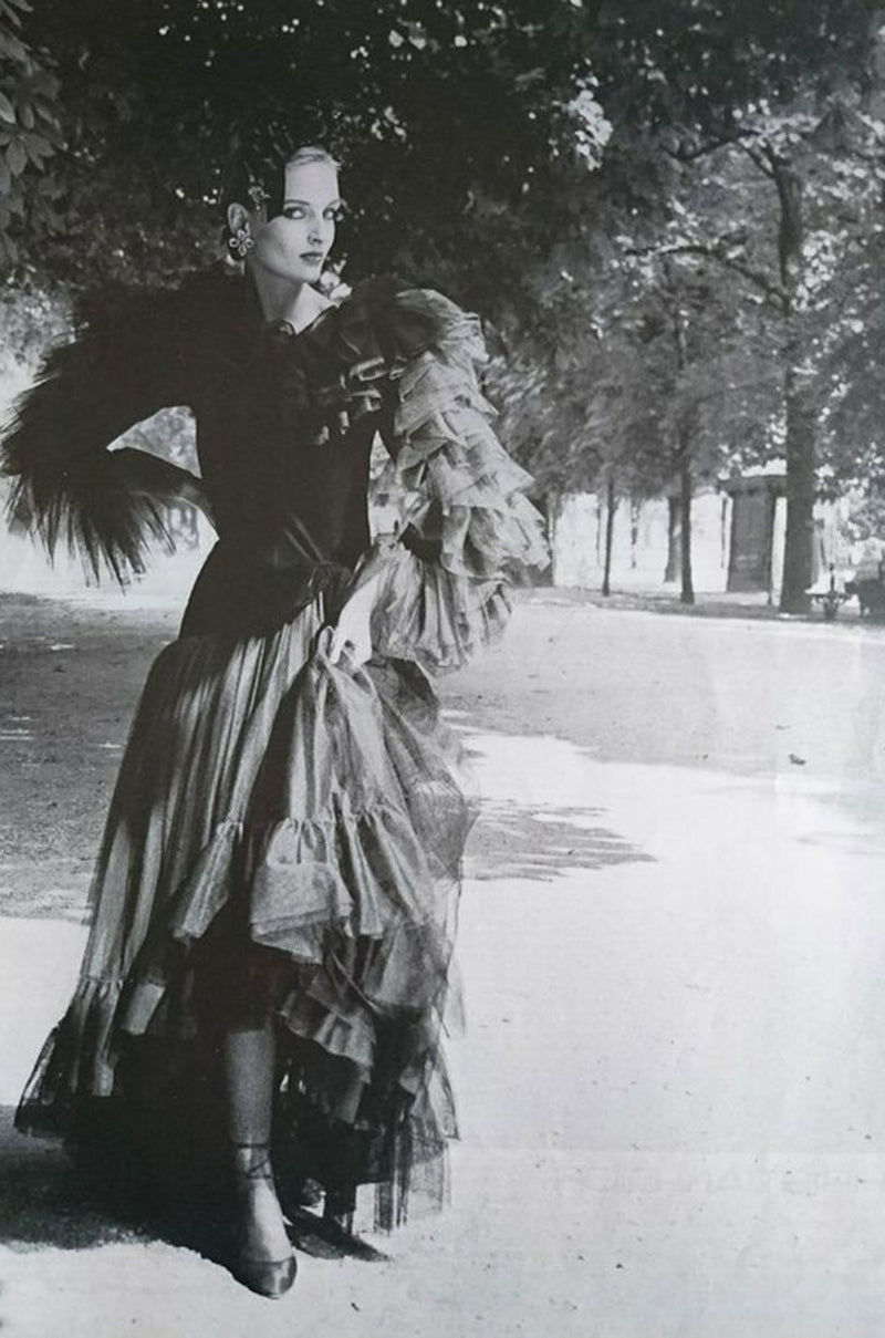 Fall 1980 Yves Saint Laurent Silk Taffeta & Velvet Dress w Asymmetrical Hem