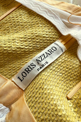 Glamorous 1976 Loris Azzaro Couture Strapless Metallic Gold Sequin & Silk Satin Dress