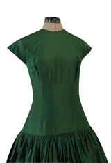 Rare 1977 Madame Gres Haute Couture Dress & Cape in a Deep Green Silk Taffeta