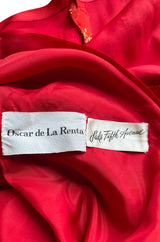 Exceptional Late 1960s Oscar de la Renta Red Silk Dress w Gold & Silver Detailing