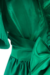 1980s Paul-Louis Orrier Emerald Green Silk Taffeta Couture Dress w Extravagant Ruffles