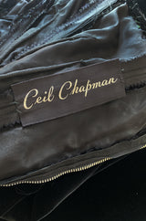 Incredible 1950s Ceil Chapman Jewelled Rhinestone Tear Drop Black Velvet Shelf Bust Dress