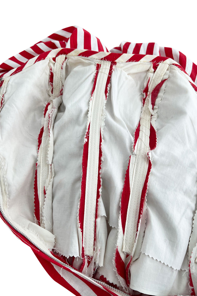 Spectacular 1930s Unlabeled Red & White Striped Cotton Strapless Sweetheart Dress