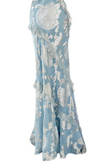 Iconic Fall 2004 John Galliano Bias Cut Blue Dress w Ruffles & Metallic Silver Detailing