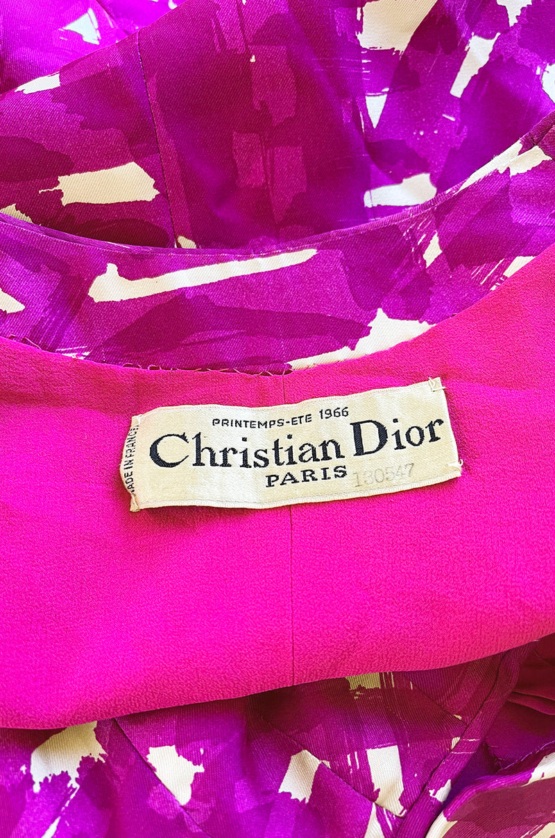 Exceptional Spring 1966 Christian Dior Haute Couture Suit by Marc Bohan In a Pink Patterned Silk Twill