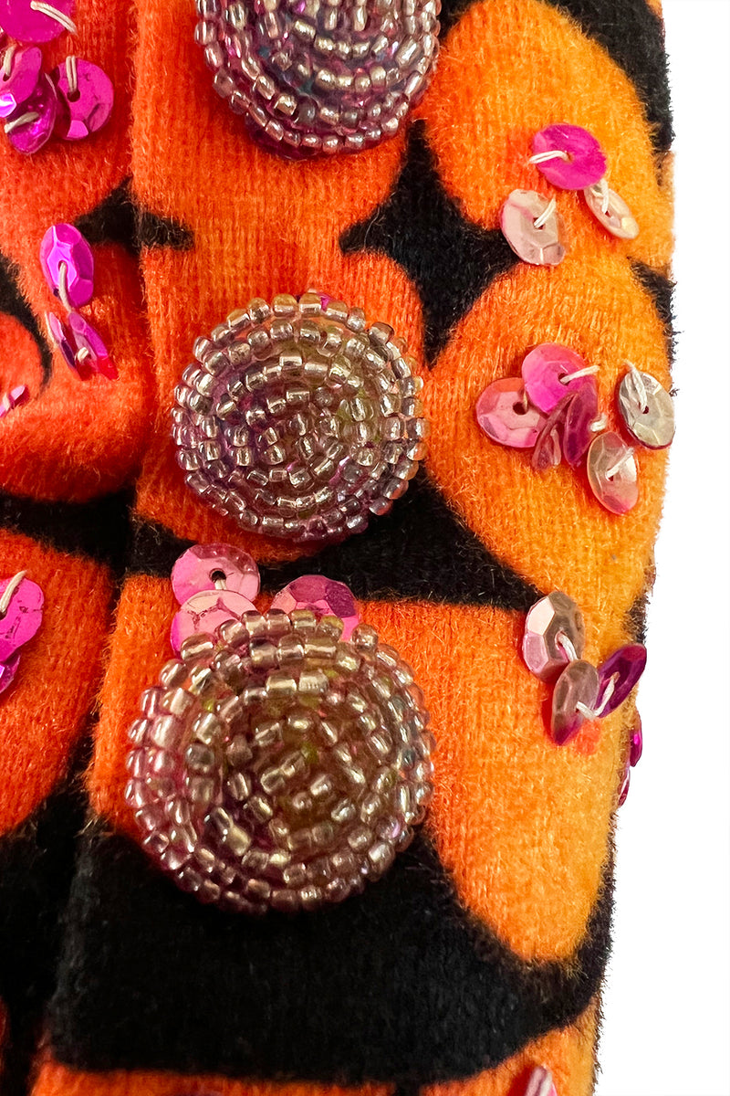 Amazing 1970s Unlabeled Valentina Inc. Rainbow Colored Elaborate Sequin & Bead Detailed Dress