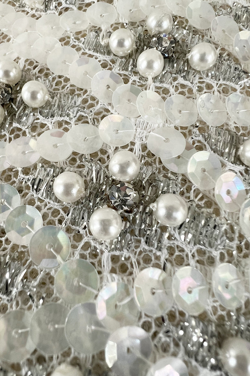 Fabulous 1960s Madeleine de Rauch Haute Couture Pearl White Sequin & Rhinestone Dress