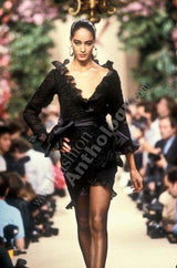 Dramatic Fall 1987 Yves Saint Laurent Strapless Silk & Taffeta Dress w Ruffles & Bow