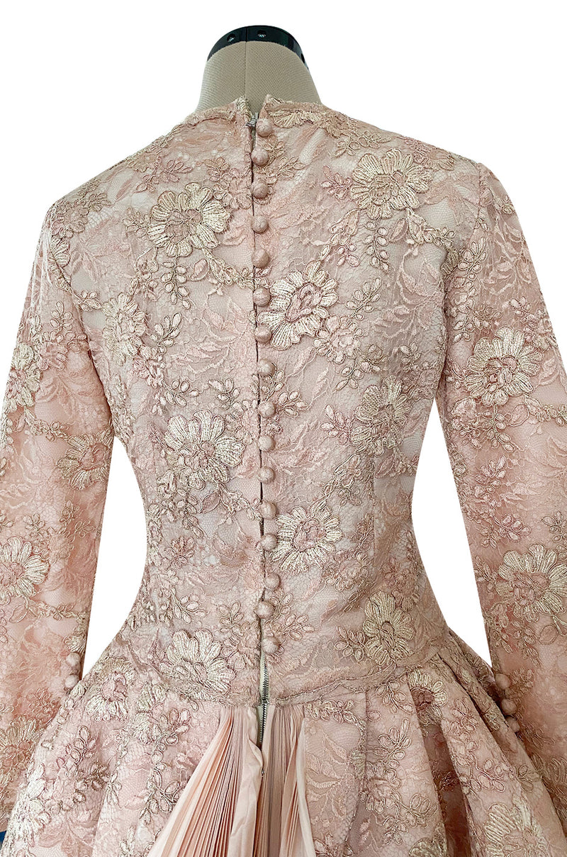 Fall 1994 Nina Ricci Haute Couture Metallic Cord Detailed Lace & Pink Silk Dress
