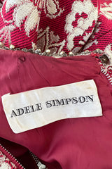 Stunning 1970s Adele Simpson Red & Gold Brocade Dress w Rhinestone Detailing