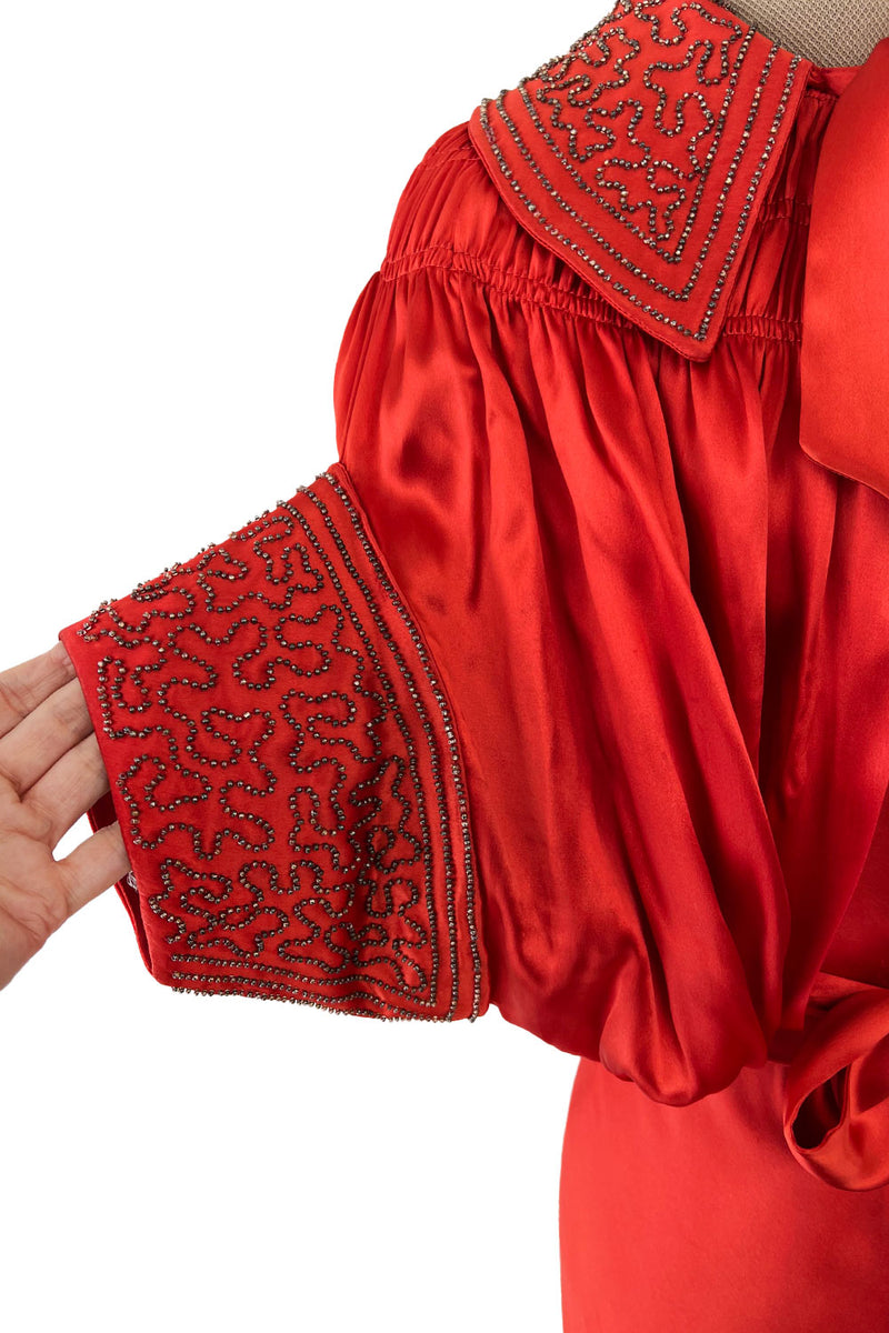 Gorgeous 1930s Coral Red Bias Cut Dress w Back Cut Outs & Matching Beaded Jacket