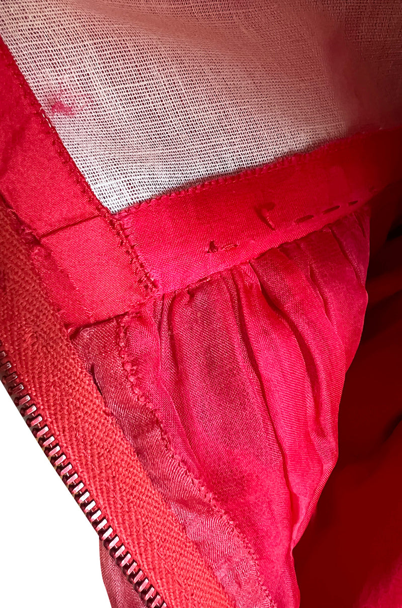 1980s Unlabeled Nina Ricci by Girard Pipard Haute Couture Red Silk & Net Leaf or Petal Dress